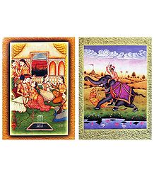 King with His Concubines and Hunter - Set of 2 Unframed Posters