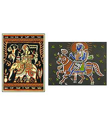 Prince on Elephant and King on Horse - Set of 2 Small Posters