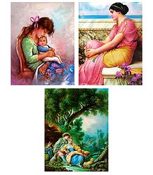 Mother and Child, European Lady and Lovers - Set of 3 Posters