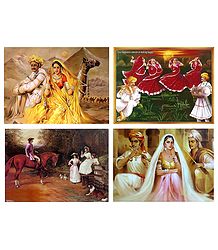 Rajasthani, Gujrati and Europen People - Set of 4 Posters