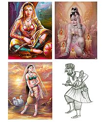Indian Beauties and Sufi Singer - Set of 4 Posters