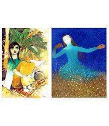 Village Girl and Angel - Set of 2 Small Posters