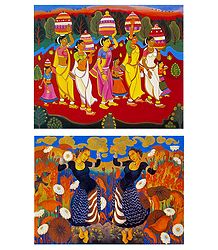 Bonalu Festival and Gypsy Dancers  - Set of 2 Small Posters