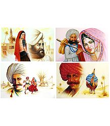 Rajasthani People - Set of 4 Unframed Posters