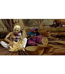 Basket Weaver Picture - Unframed Photo Print on Paper