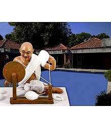 Mahatma Gandhi Spinning Charkha - Unframed Photo Print on Paper