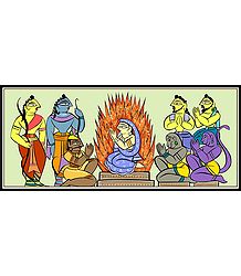 Sita's Agnipariksha - Photo Print of Jamini Roy Painting