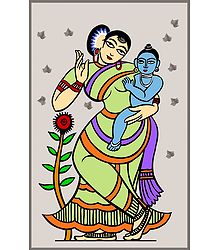 Yashoda and Krishna - Photo Print of Jamini Roy Painting