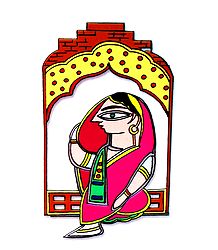Lady Sitting on Window - Photo Print of Jamini Roy Painting