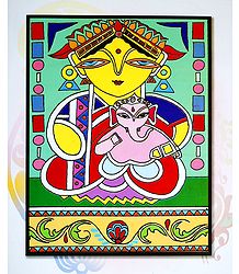 Parvati with Ganesha - Photo Print of Jamini Roy Painting