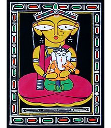 Parvati with Ganesha - Photo Print of Jamini Roy Painting