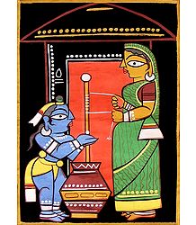 Krishna with Mother Yashoda - Photo Print of Jamini Roy Painting