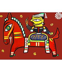 King on Horse - Photo Print of Jamini Roy Painting