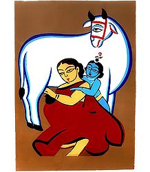 Krishna with Mother Yashoda - Photo Print of Jamini Roy Painting