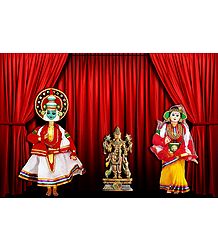 Kathakali Dancers as Draupadi and Arjuna