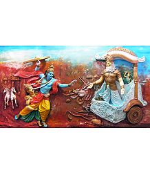 Krishna Attacks Bhishma with a Chariot Wheel