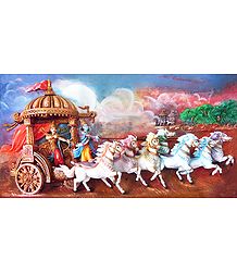Krishna and Arjuna on Chariot During Kurukshetra War