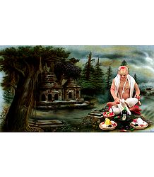 Priest Performing Puja Picture - Unframed Photo Print on Paper