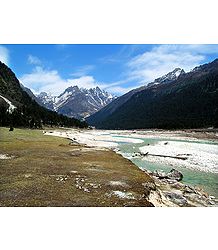 View of Snow Capped Himalayas from Yumthang Valley - North Sikkim, India