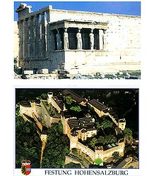 Acropolis Athens and Salzburg Castle - Set of 2 Postcards