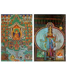 Avalokiteshvara and Buddha (Reprint of Medieval Paintings), Ladakh - Set of 2 Postcards