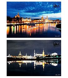 Skyline of Dresden and Dresden Old City, Germany - Set of 2 Postcards