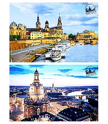 A Hotel and Church in Dresden, Germany - Set of 2 Postcards
