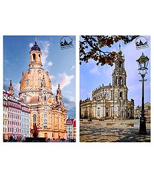 Church and Catherdral in Dresden, Germany - Set of 2 Postcards