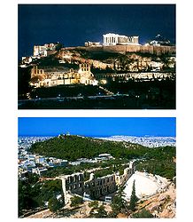 Acropolis by Night and The Odeion of Herodes Atticus, Athens, Greece - Set of 2 Postcards