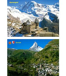 Matterhorn View from Zermatt and Gornergrat, Switzerland - Set of 2 Postcards
