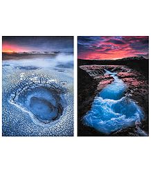 Hveravellir Hot Spring and Bruarfoss Waterfall, Iceland - Set of 2 Postcards