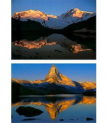 Matterhorn Peak and Mountain Lake near Zermatt, Switzerland - Set of 2 Postcards