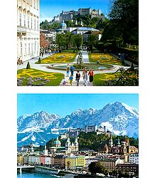 Salzburg,Austria - Mirabell Garden and City View Set of 2 Postcards