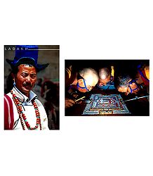 Monks and Villager in Traditinal Dress from Ladakh - Set of 2 Postcards