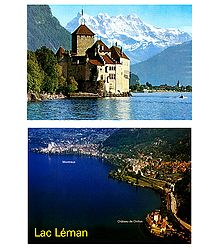 Le Chateau de Chillon and Lake Leman, Switzerland - Set of 2 Postcards