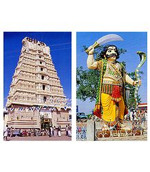 Chamundeswari Temple and Mahisasura - Set of 2 Postcards