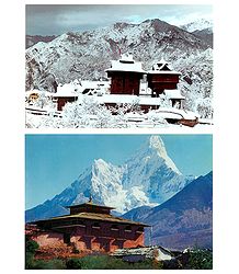 Bhimakali Temple in Himachal Pradesh, India and Mt. Ama Dablam, Nepal - Set of 2 Postcards