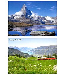 Matterhorn Peak and Scynige Platte-Bahn, Switzerland - Set of 2 Postcards