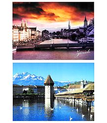 Zurich and Luzern, Switzerland - Set of 2 Postcards