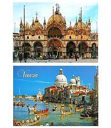 Saint Mark's Basilica and Boat Race in Venetian Lagoon, Italy - Set of 2 Postcards