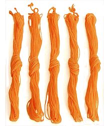 Set of 5 Saffron Yagyopaveet - Hindu Sacred Thread or Brahmin Thread