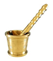 Brass Mortar and Pestle or Khal Dasta for Grinding Camphor and Other Ritual Chunks