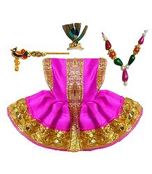 Magenta Dress and Accessories for 2 inches Bal Gopal Idol