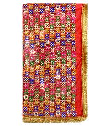 Multicolor Embroidery on Red Net Matarani Chunni with Sequin Work