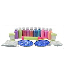 Set of 12 Colorful Rangoli Powder with Template and Applicator