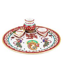 Marble Thali with Ganesha and Peacock