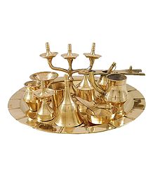 Brass Thali with Ritual Accessories