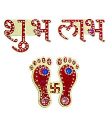 Red Acrylic Charan and Shubh, Labh Sticker