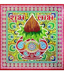 Kalash with Coconut Print on Glazed Paper Sticker Rangoli