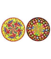 Set of 2 Colorful Sticker Rangoli Print on Paper